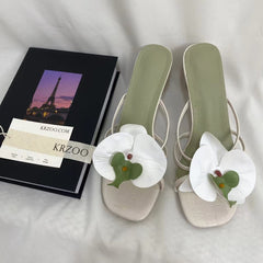 Floral Toe-Post High-Heeled Sandals