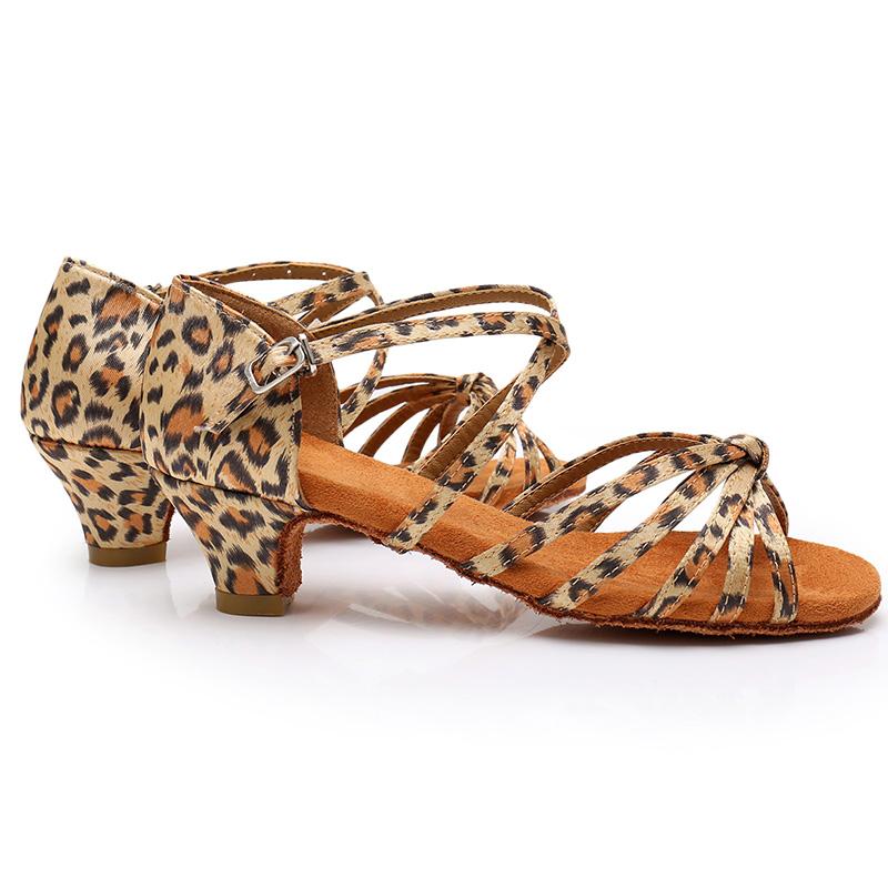Women's Leopard Strappy 4.5cm Heels Ballroom Dance Shoes Latin Dance Shoes