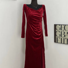 One-Shoulder High-Slit Velvet Dress