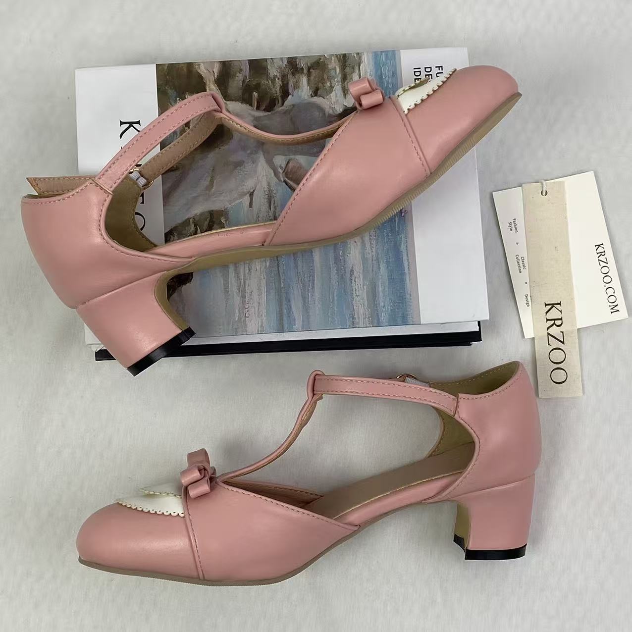 T-shaped buckle mid-calf shoes