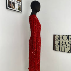 Long-Sleeved Sequined Midi Ddress