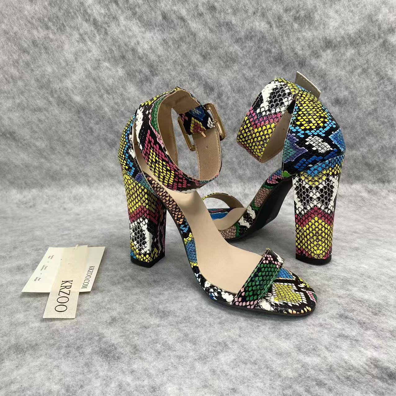 Snake-patterned chunky heels