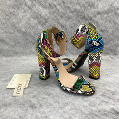 Snake-patterned chunky heels