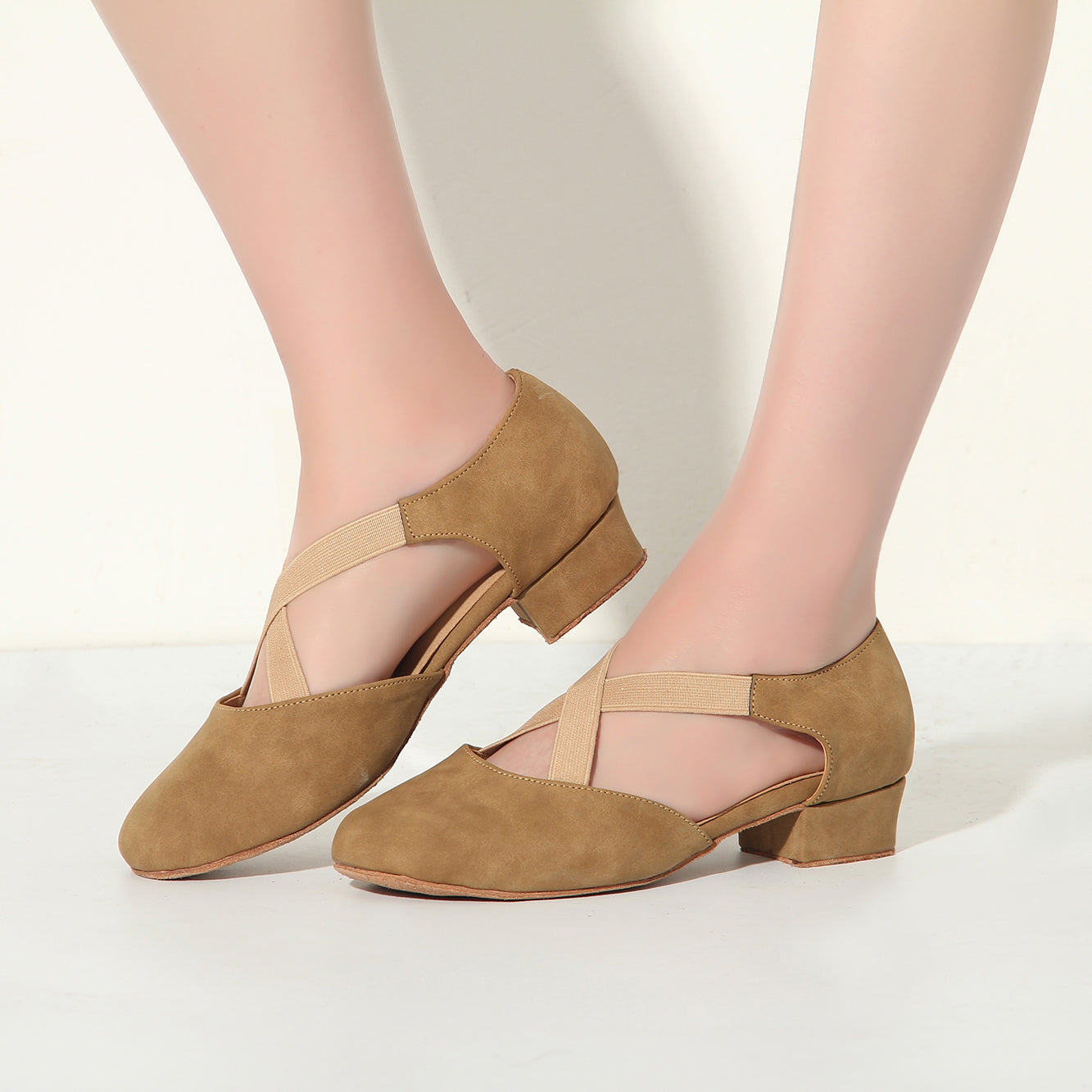 Women's Apricot Suede 3.5cm Heels Ballroom Swing Dance Shoes