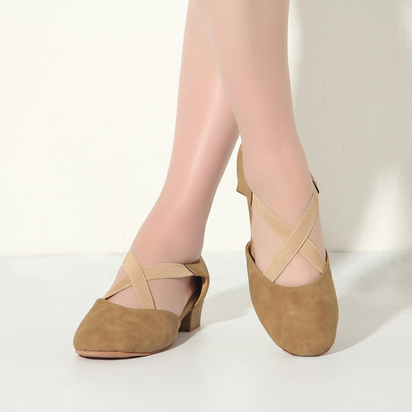 Women's Apricot Suede 3.5cm Heels Ballroom Swing Dance Shoes