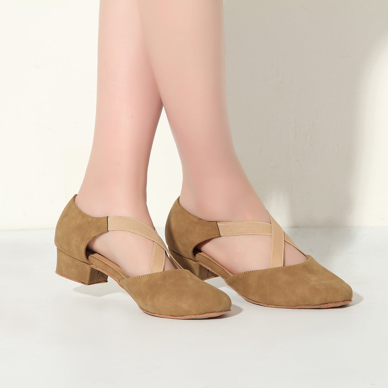Women's Apricot Suede 3.5cm Heels Ballroom Swing Dance Shoes