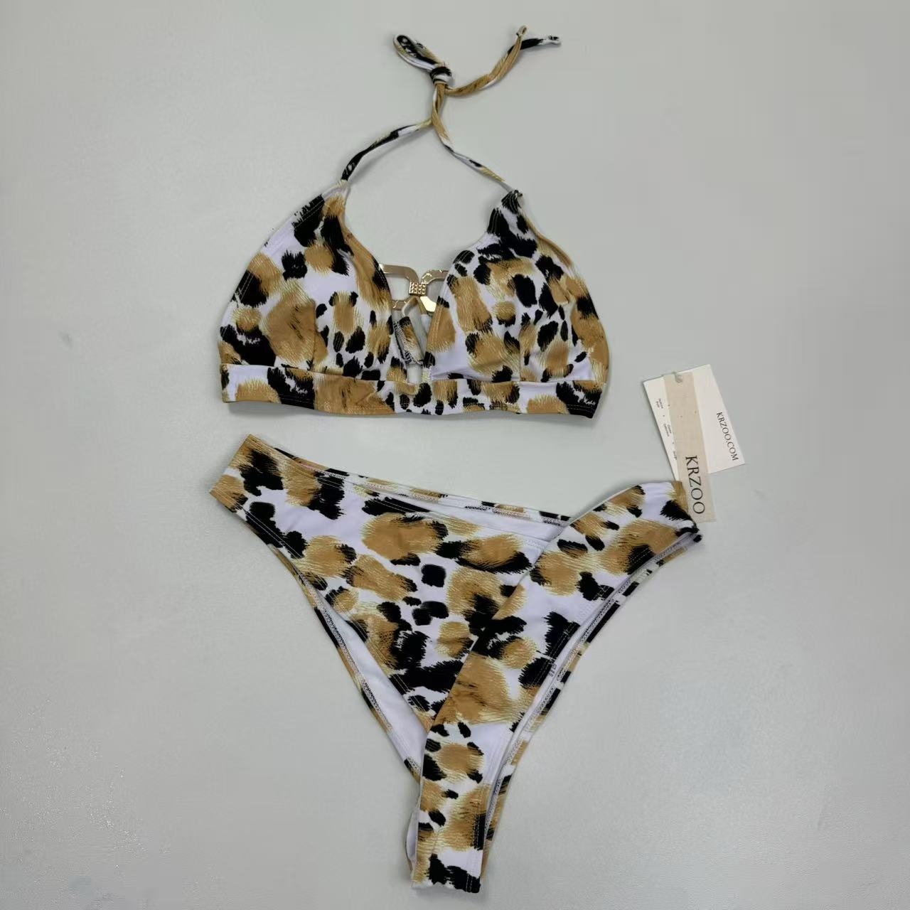 Leopard print two-piece swimming suit set