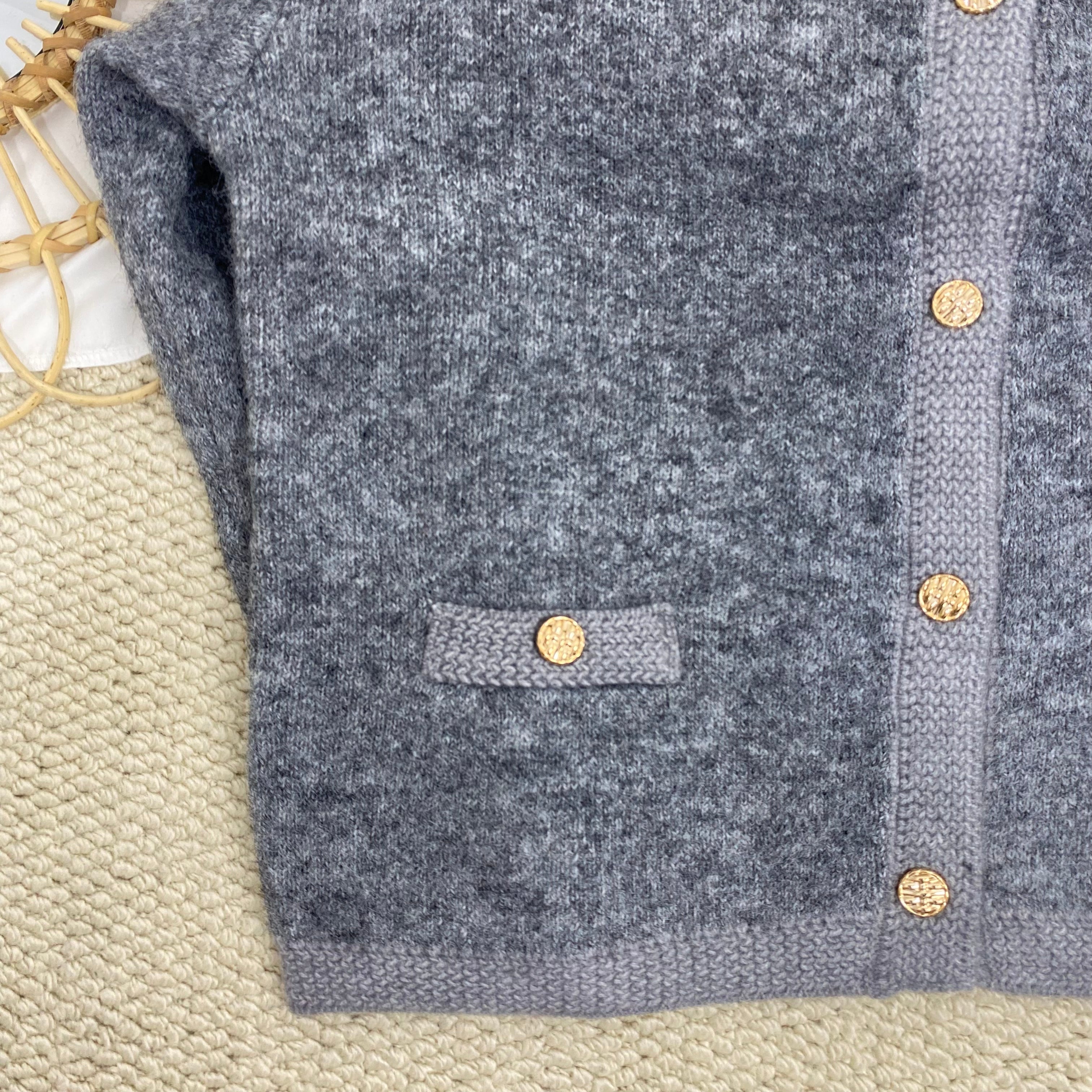 Grey Crew Neck Knit Cardigan