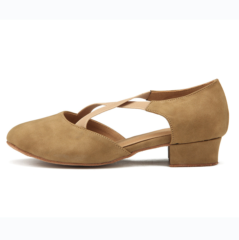 Women's Apricot Suede 3.5cm Heels Ballroom Swing Dance Shoes