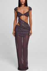 Wide Straps Polka Dot Cut Out Backless Party Maxi Dresses-Black Pre Order