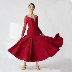 YUN Customisable-Women's Long sleeve DiamonDance Costume Dress For Ballroom Dancing standard/Smooth Dress