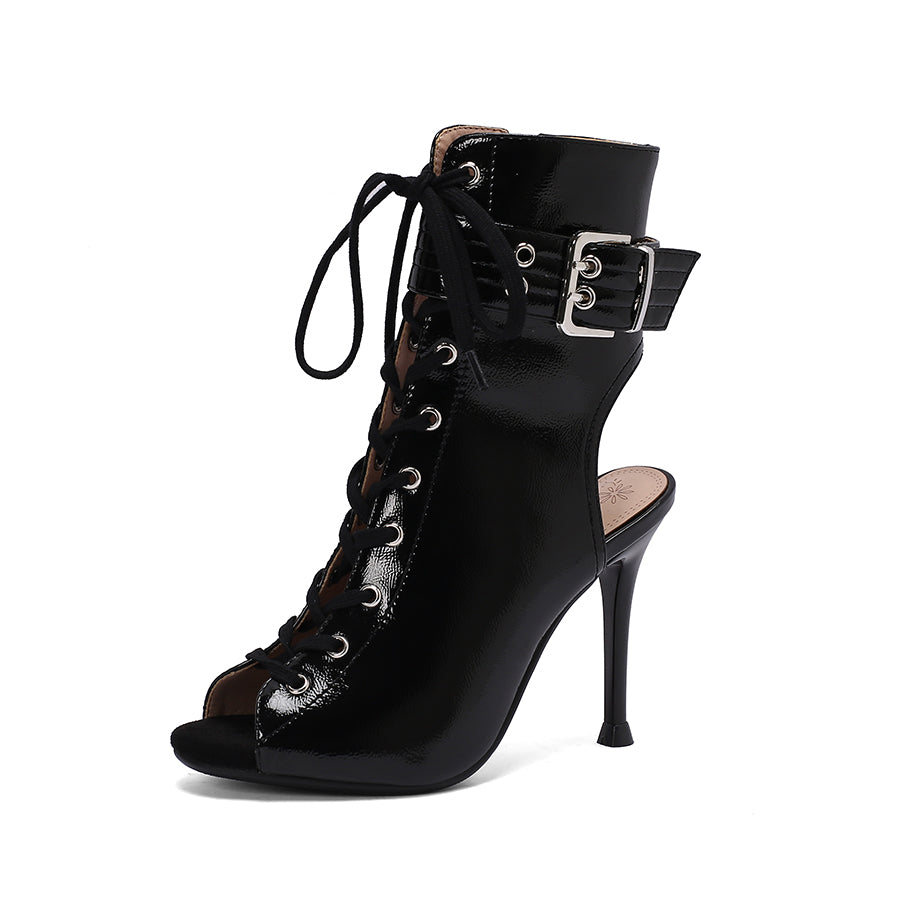 Women's 10cm Heel Rubber Sole Leatherette JazDance Shoes Open Toe Dance Heels Boots