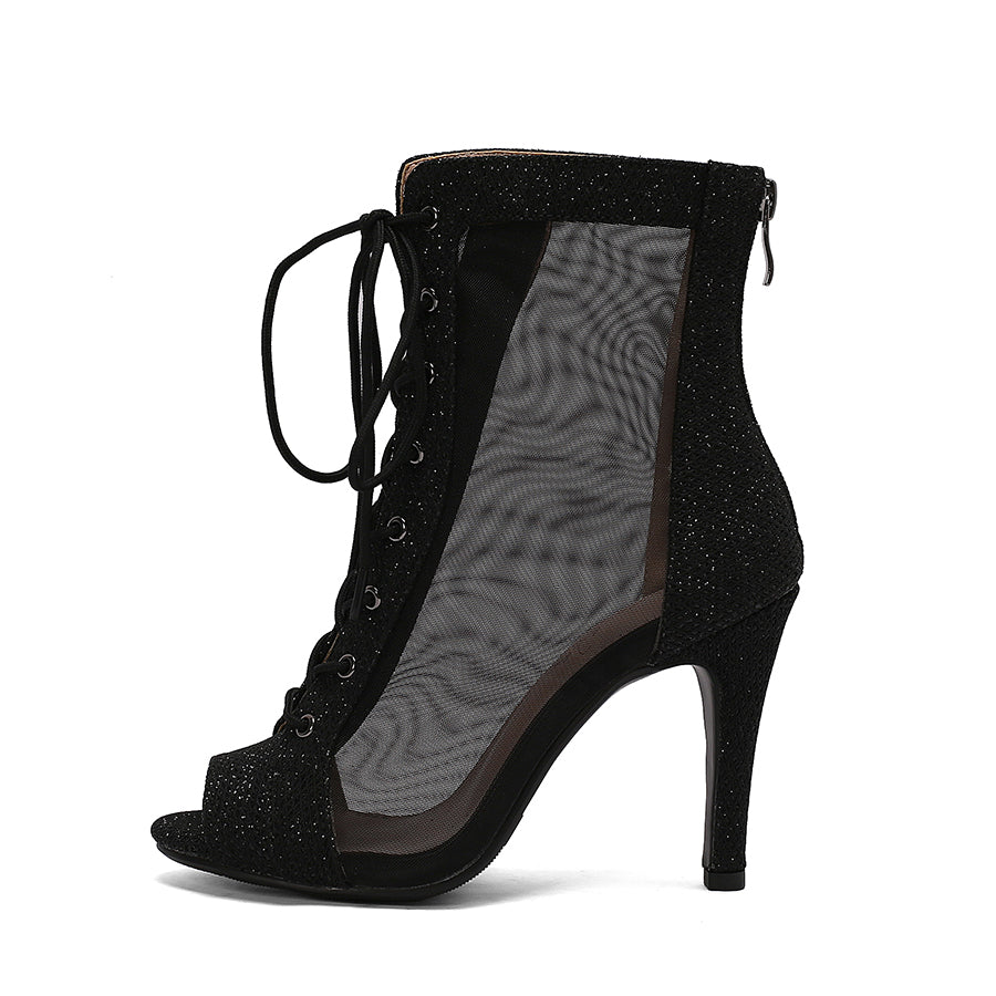 Women's 10cm Heel Rubber Sole Leatherette JazShoes Open Toe Dance Heels Boots