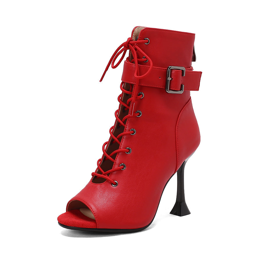Women's 9.5cm Heel Rubber Sole Leatherette JazShoes Open Toe Dance Heels Boots