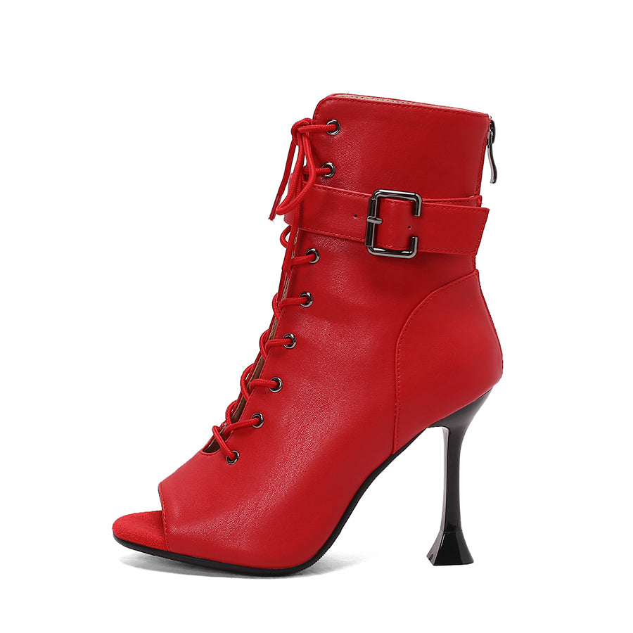 Women's 9.5cm Heel Rubber Sole Leatherette JazShoes Open Toe Dance Heels Boots