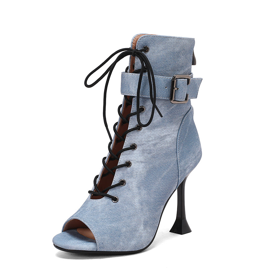 Women's 9.5cm Heel Rubber Sole Leatherette JazShoes Open Toe Dance Heels Boots