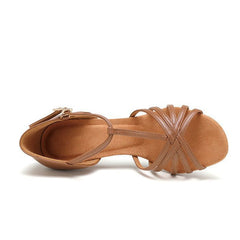 Women's Brown Customized Heel T-Strap Latin Dance Shoes Ballroom Dance Shoes