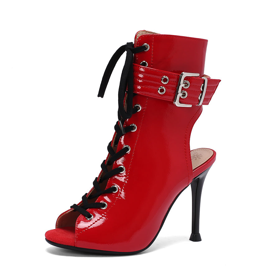 Women's 10cm Heel Rubber Sole Leatherette JazDance Shoes Open Toe Dance Heels Boots