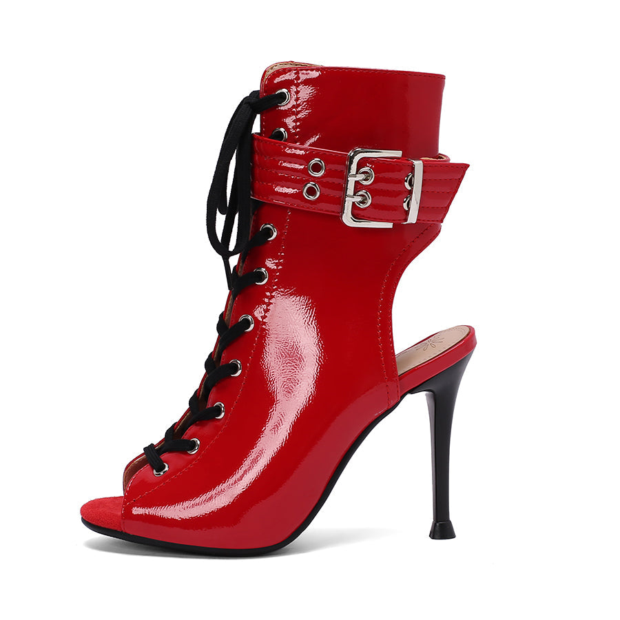 Women's 10cm Heel Rubber Sole Leatherette JazDance Shoes Open Toe Dance Heels Boots