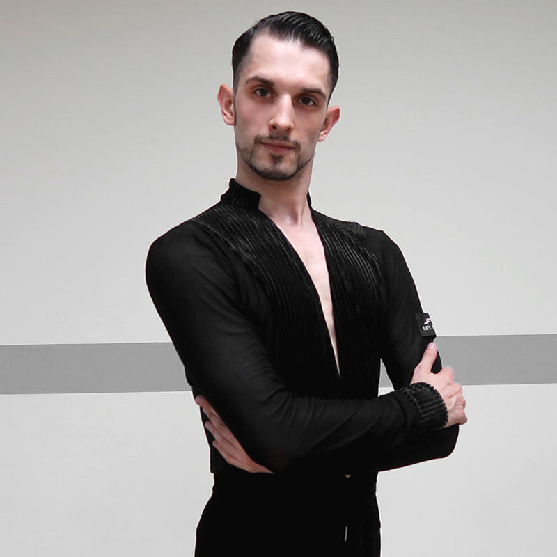 YJFY-Men's Long Sleeve V Neck Latin Dance Tops Dance Wear
