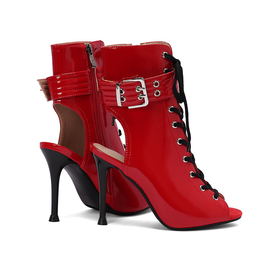 Women's 10cm Heel Rubber Sole Leatherette JazDance Shoes Open Toe Dance Heels Boots