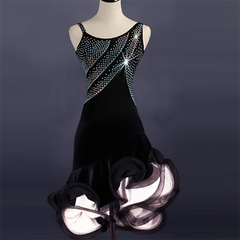 Customisable-Women's Rhinestone Velvet Rumba Latin Dance Dresses Performance Dresses