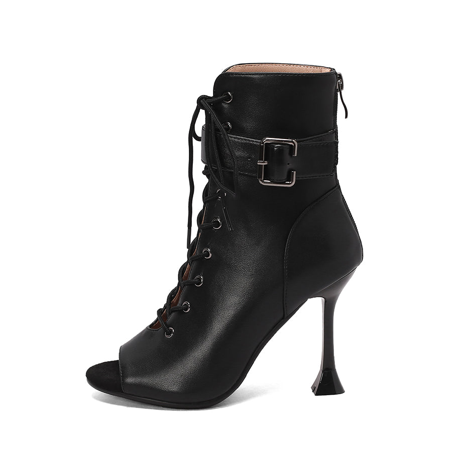 Women's 9.5cm Heel Rubber Sole Leatherette JazShoes Open Toe Dance Heels Boots