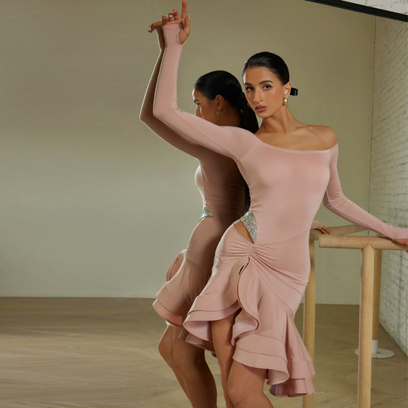Women's One-Shoulder Long Sleeve Dance Dress DanceWear