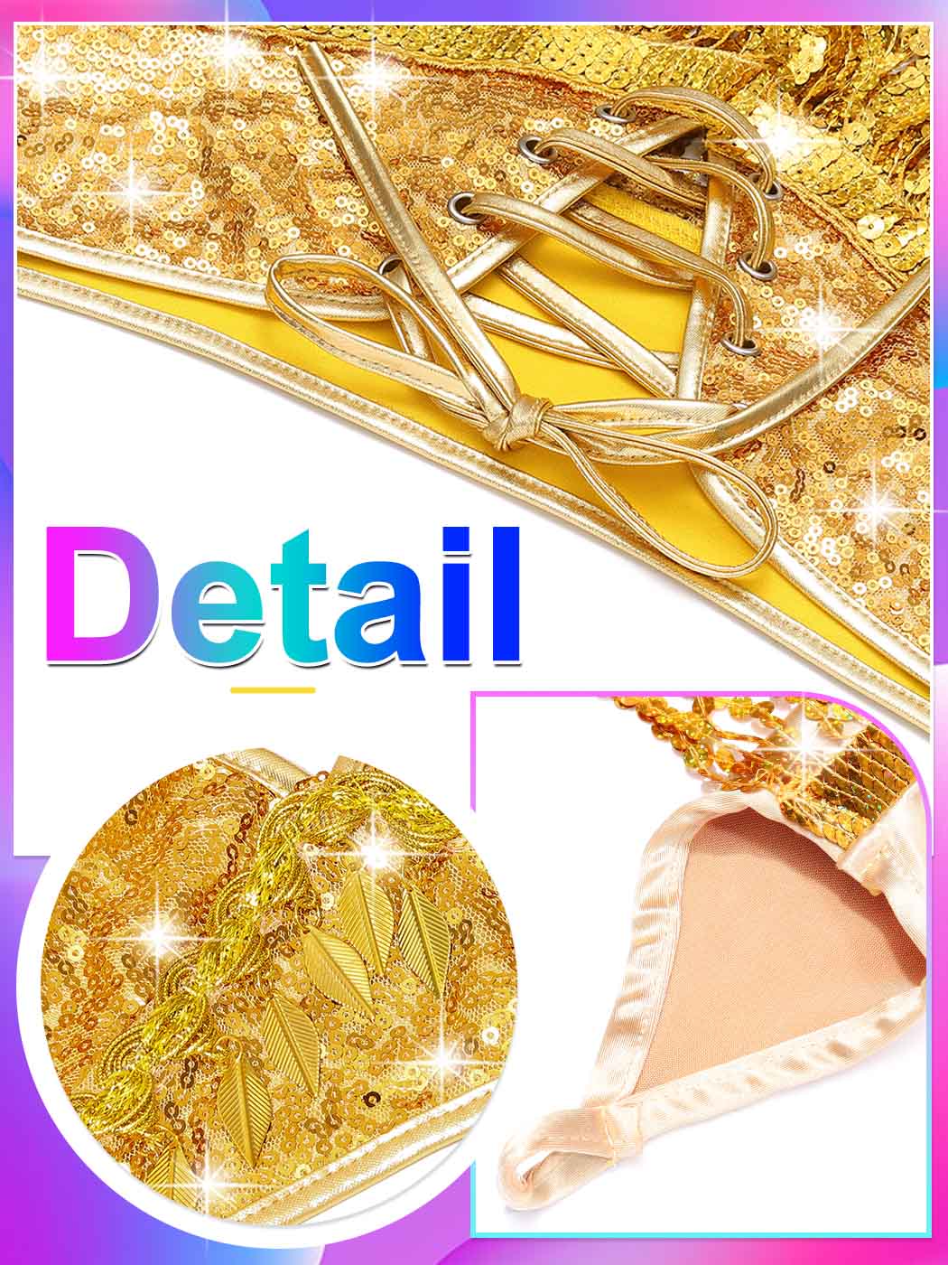 Gold Sequin Fringe Set - Bra Skirt and Sleeve Set