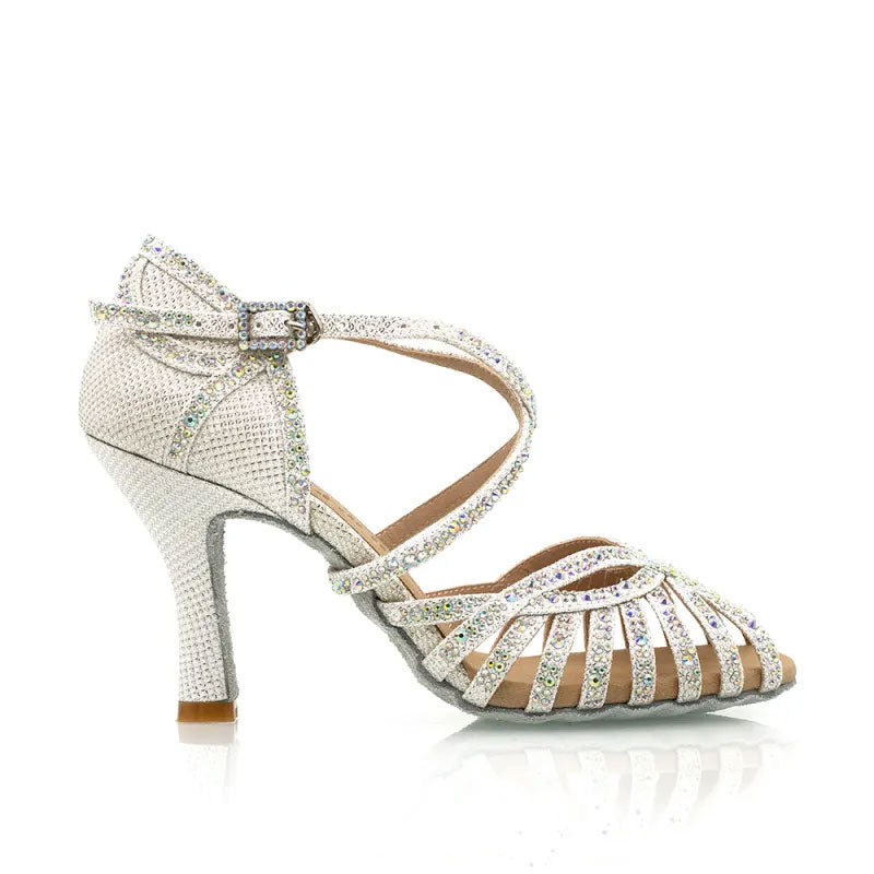Women's Sparng Gliiter Customized Heel White Latin Bride Dance Shoes