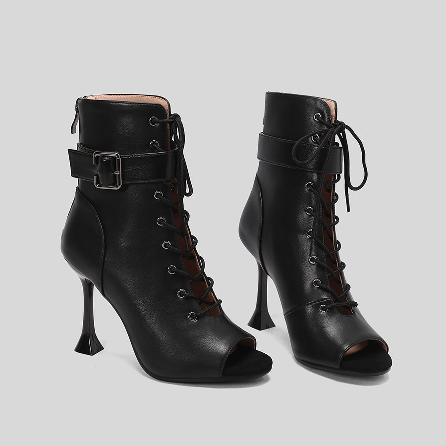 Women's 9.5cm Heel Rubber Sole Leatherette JazShoes Open Toe Dance Heels Boots