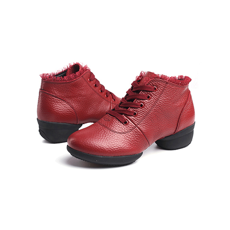 Women's Leather Lace-up 4cm Heel Dance Sneakers Practice Dance Shoes JazDance