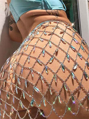 Body Chain Boho Colorful Rhinestone Midi Skirt
