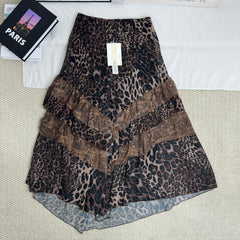 Retro Leopard Print Ruffle Skirt