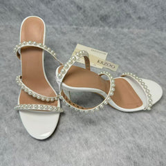 Open-toe rhinestone pearl high heels