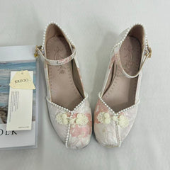 Block-Heel Shoes With Pearl-Embellished Straps