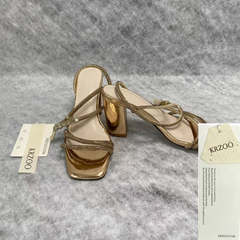 Metal square-toed low-cut high heel