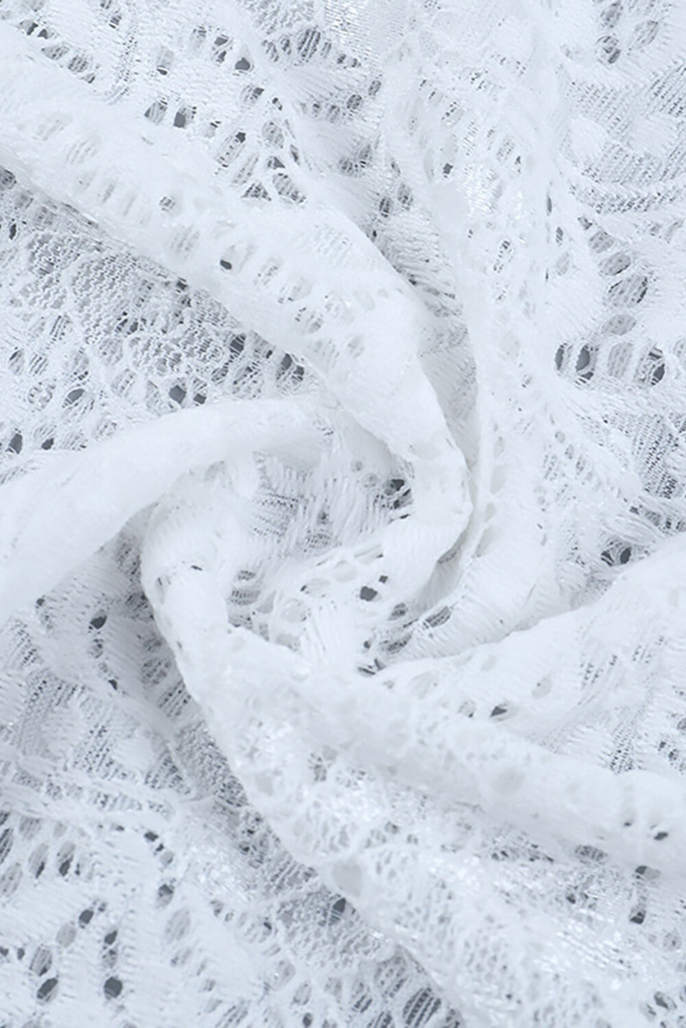 Mock Neck Long Sleeve Twisted Ruched Floral Lace Fitted Mini Dresses-White