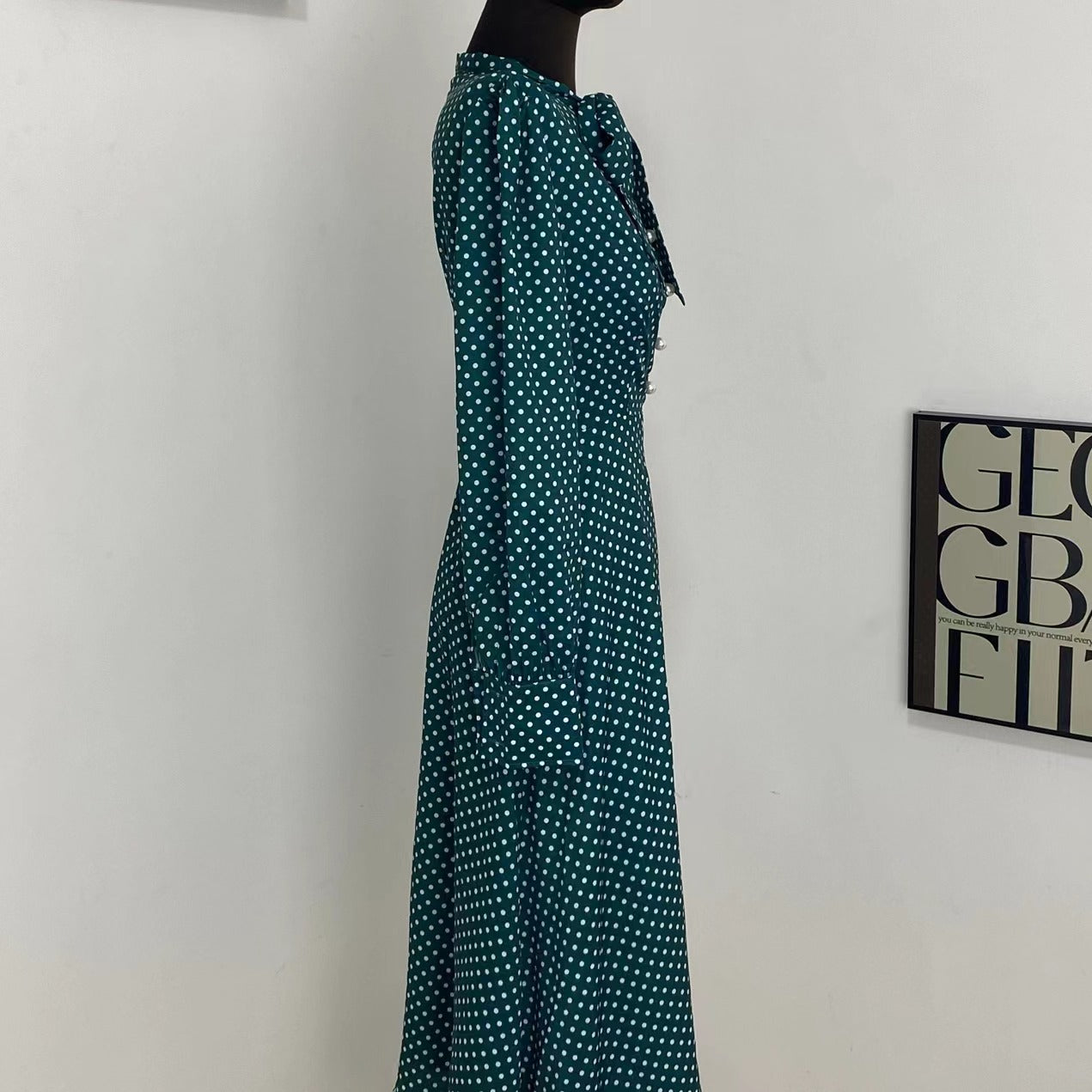 Green Polka Dot Single Breasted Dress