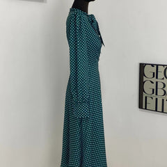 Green Polka Dot Single Breasted Dress