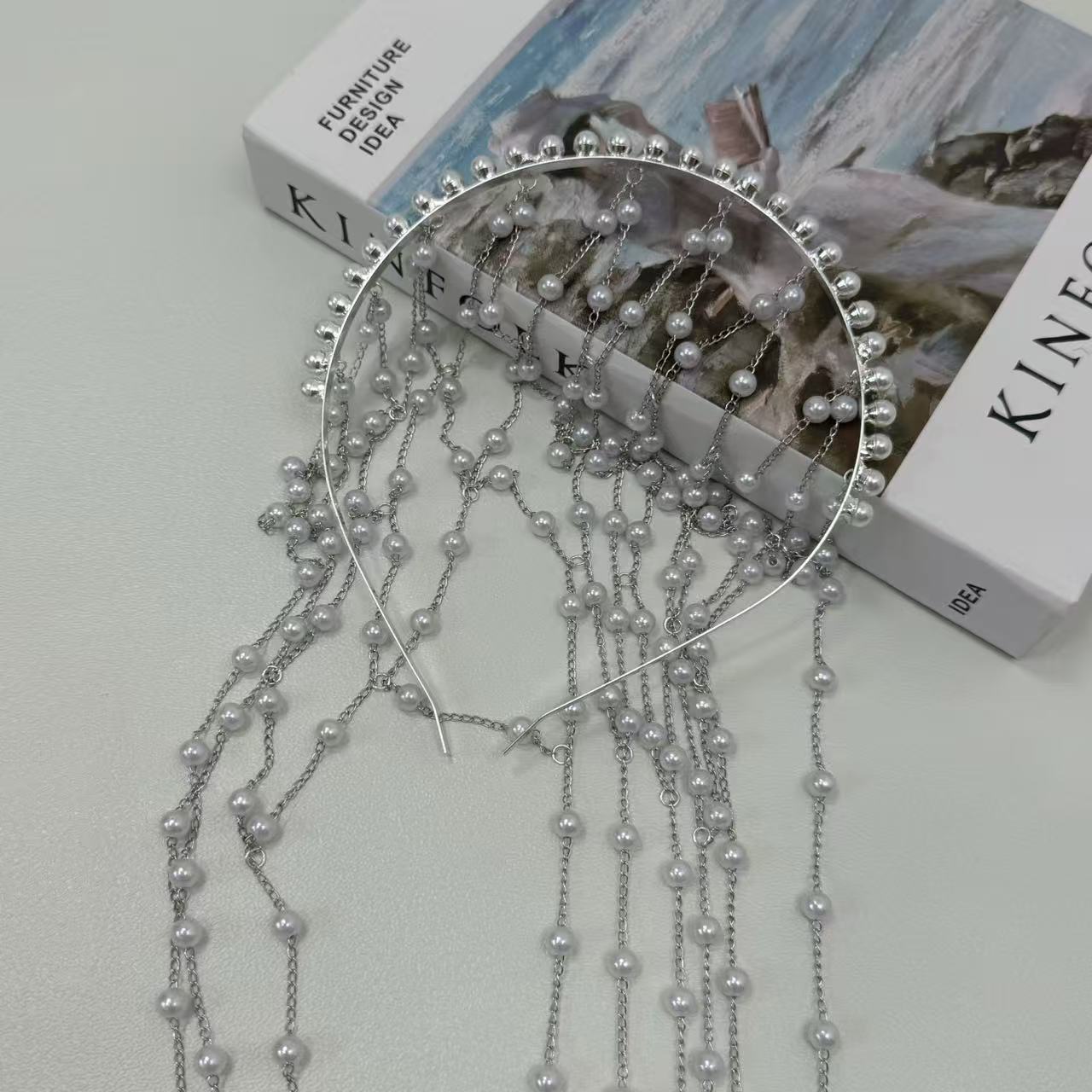 Tassel mesh pearl hair chain
