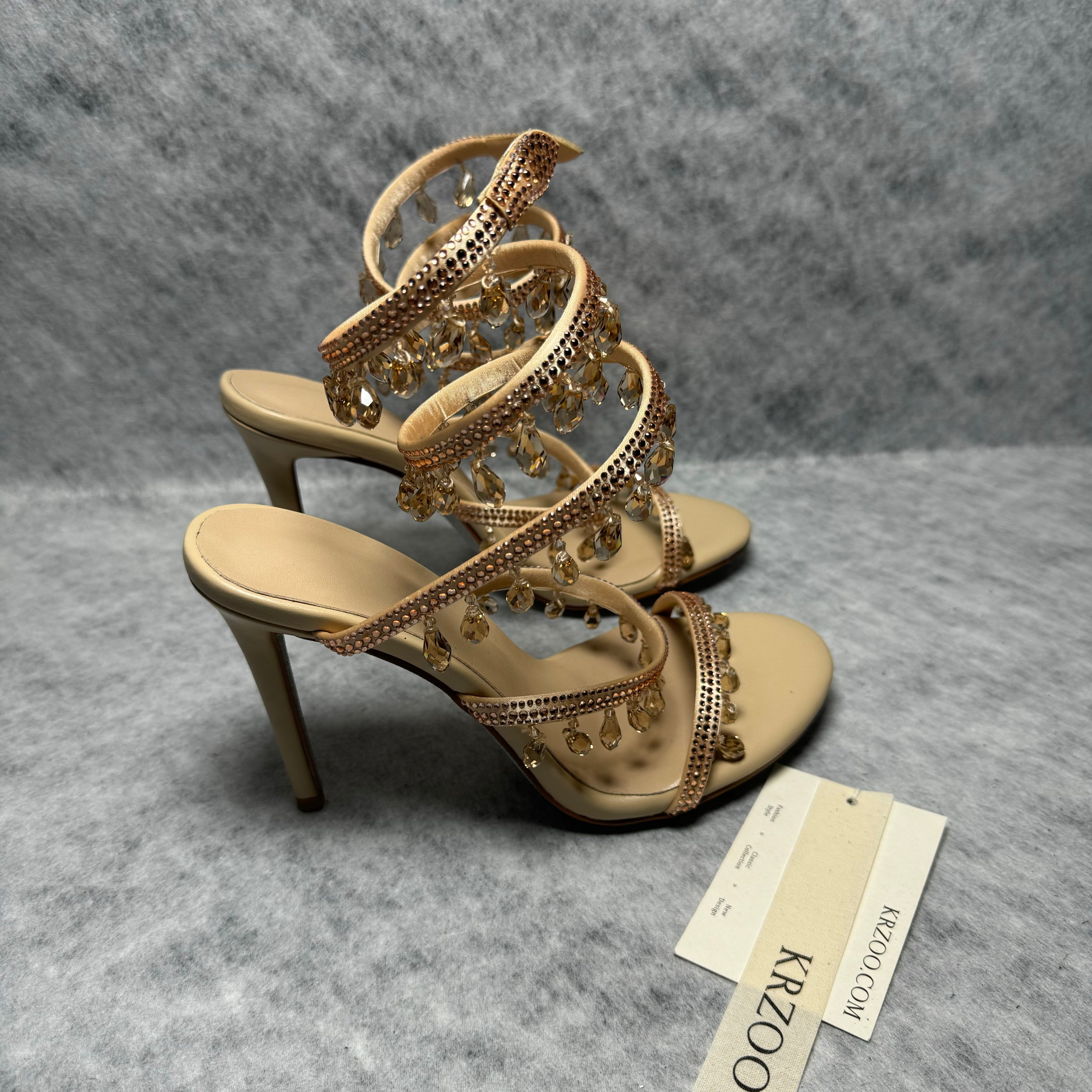 Waterdrop snake-shaped strappy stiletto heels