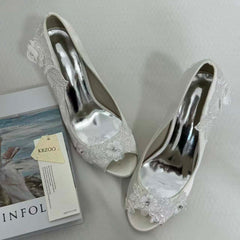 Low-Cut Pearl-Embroidered High Heels