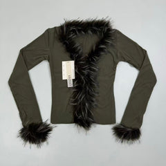 Net fabric fringed long-sleeved outer shirt top