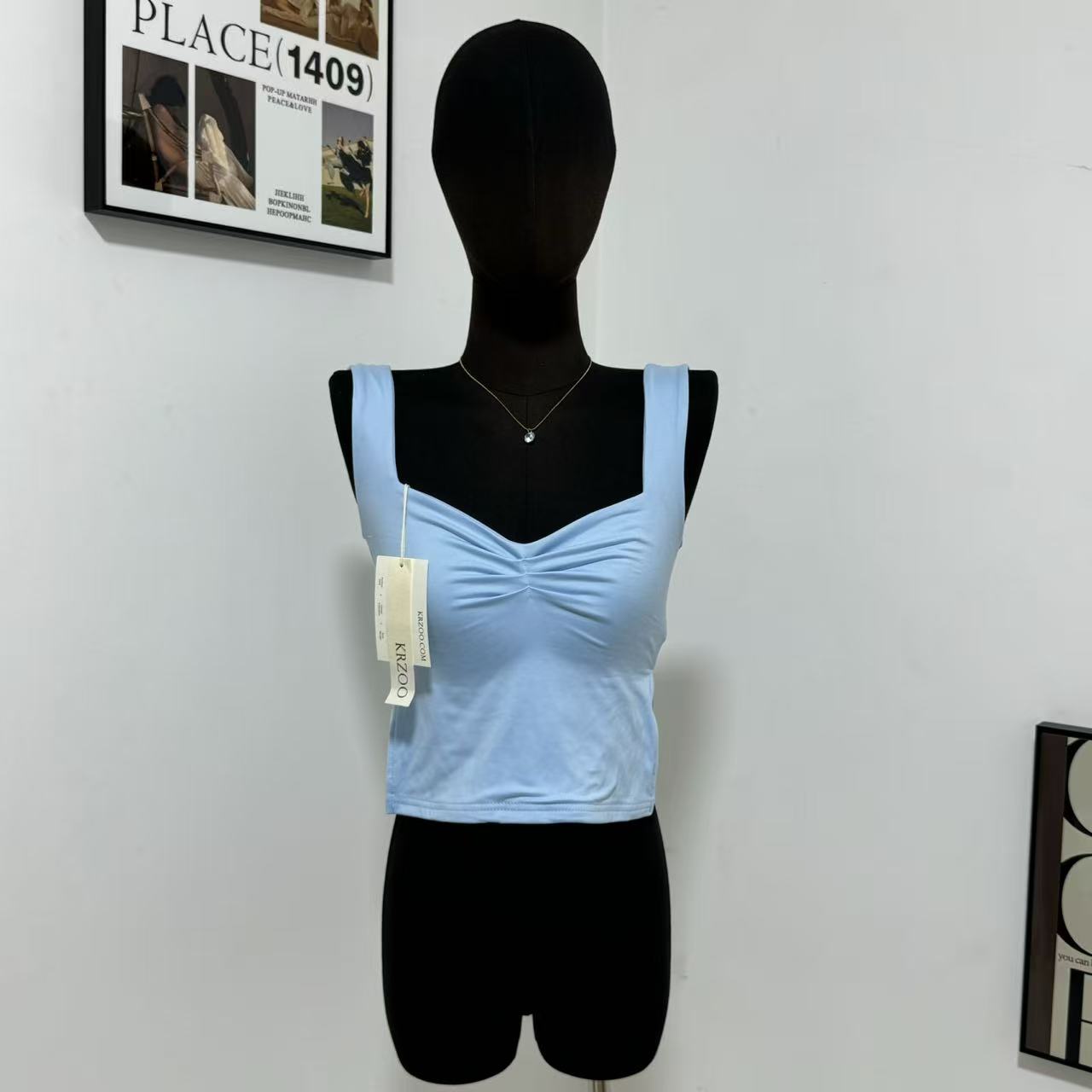 Square-Neck Slit Double-Layer Vest