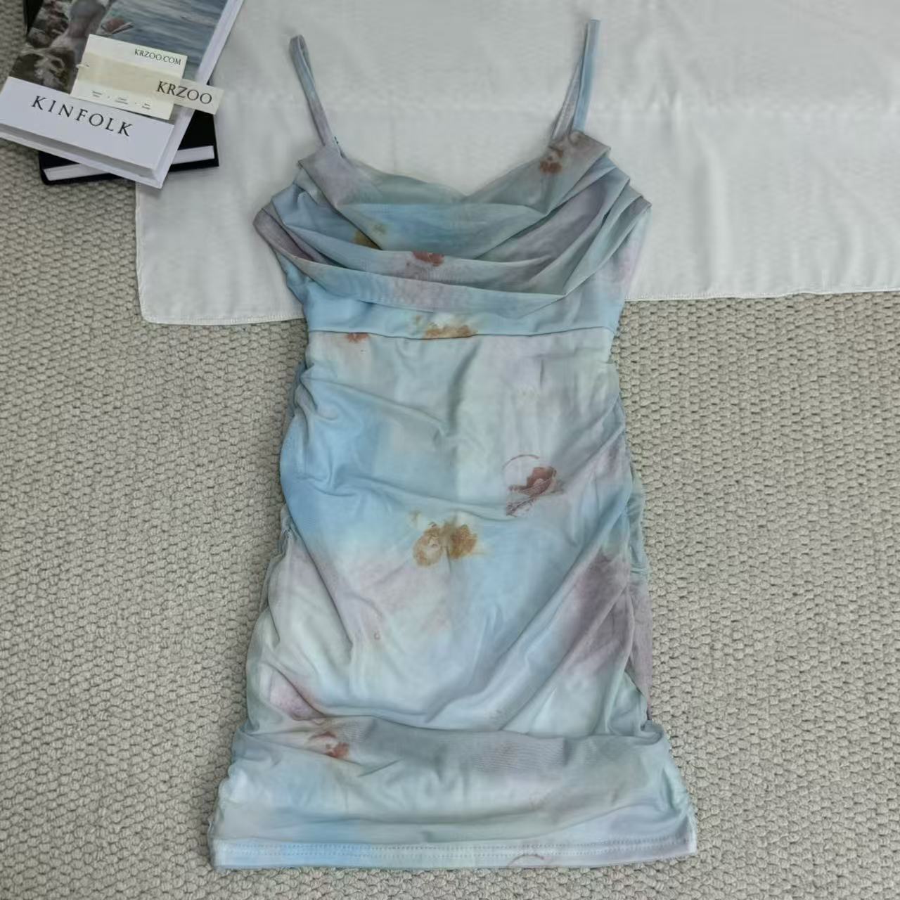 Net fabric printed halter-neck dress