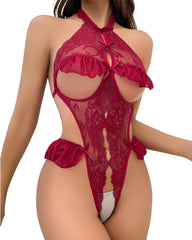 Sexy Soft Lace Cut-Out Teddy Bodysuit â€?Crotchless Design