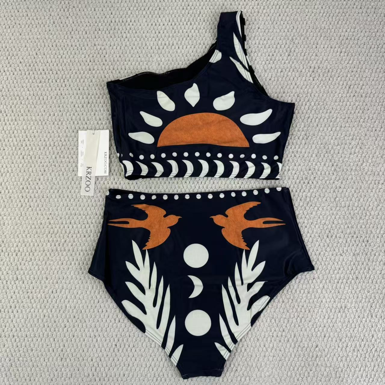 Retro printed netting swimwear