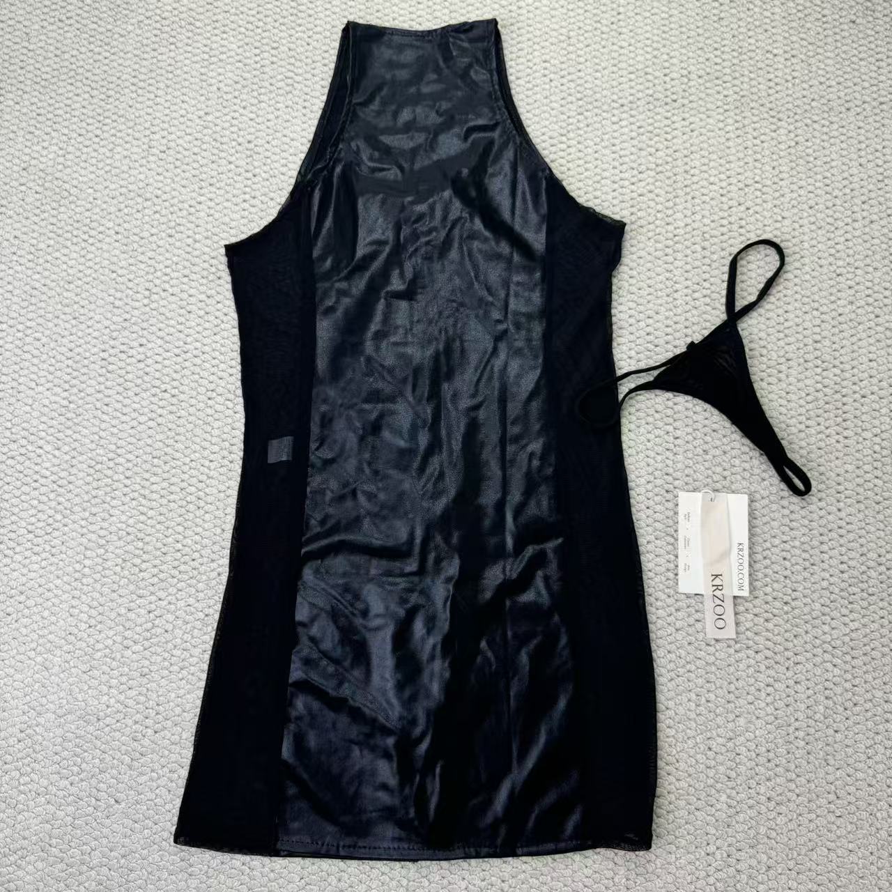 Leather trimmed bra with zipper shaping dress