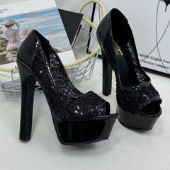Lace open-toe stiletto heels